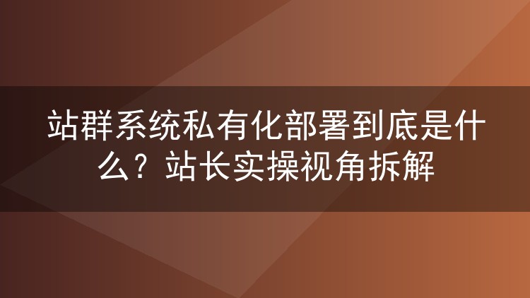 站群系统私有化部署是什么？老站长手把手拆解实操细节