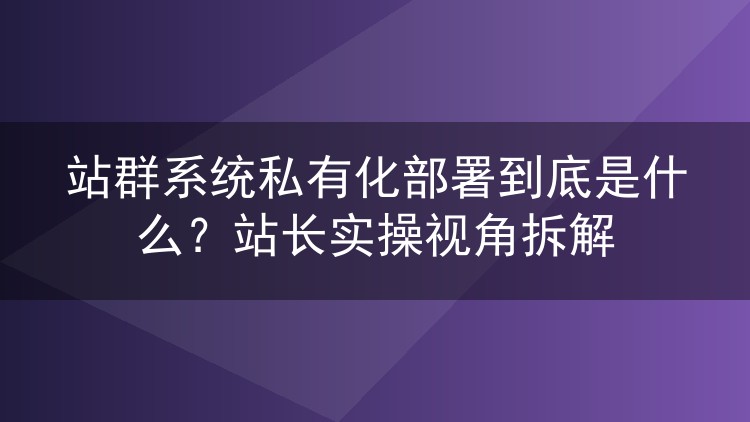站群系统私有化部署到底是什么？站长实操视角拆解