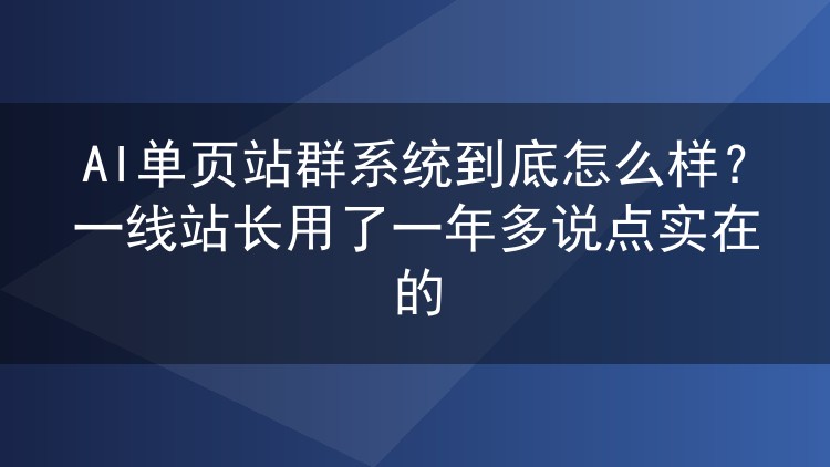 AI单页站群系统到底怎么样？一线站长用了一年多说点实在的