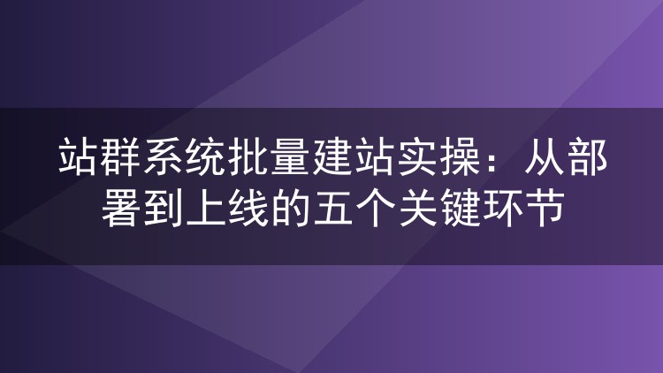 站群系统批量建站实操:从部署到上线的五个关键环节