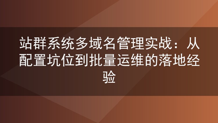 站群多域名管理实操复盘：绑定规则、解析配置与批量运维避坑指南