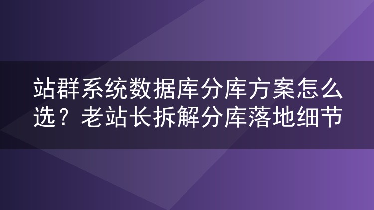站群数据库分库怎么落地？老站长聊透分库方案选型与实操坑