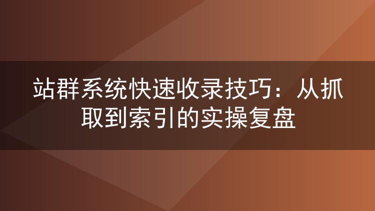 站群收录提速实战：把蜘蛛抓取到内容索引的链路跑通