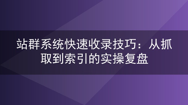 站群收录提速实战：把蜘蛛抓取到内容索引的链路跑通