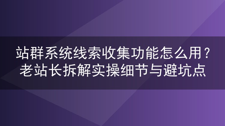 站群系统线索收集功能实操手册：从表单埋点到数据回传的避坑经验