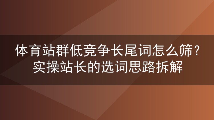 体育站群长尾词怎么挑低竞争的？老站长实操选词思路分享