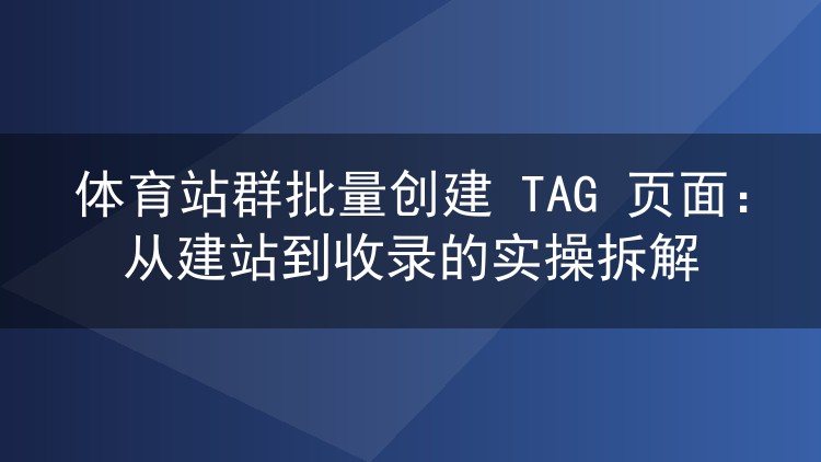 体育站群TAG页面批量搭建实战:从词库准备到收录排查的完整思路