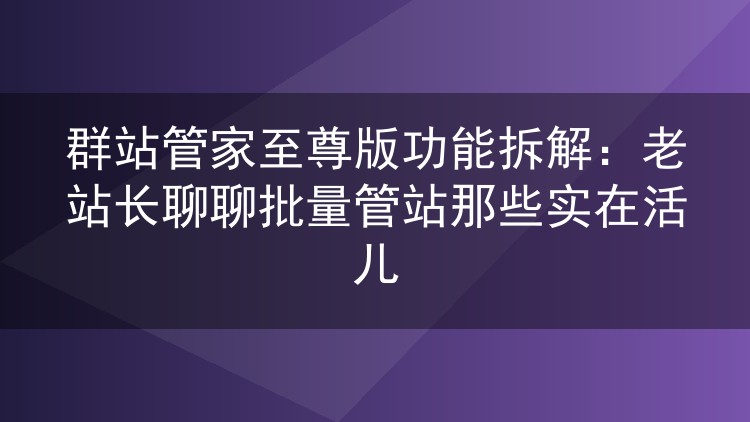 群站管家至尊版实测拆解：批量管站到底省不省心，老站长掏心窝聊聊
