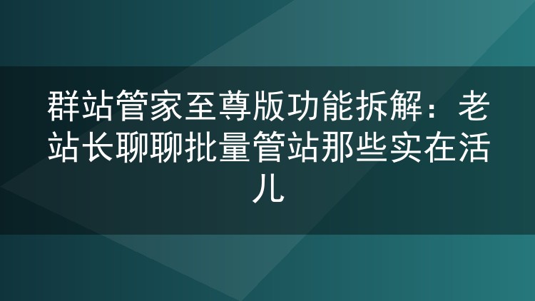 群站管家至尊版实测拆解:批量管站到底省不省心,老站长掏心窝聊聊