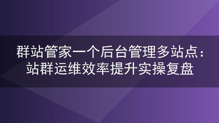 一个后台统管几十个站点:群站管家站群运维效率实测复盘
