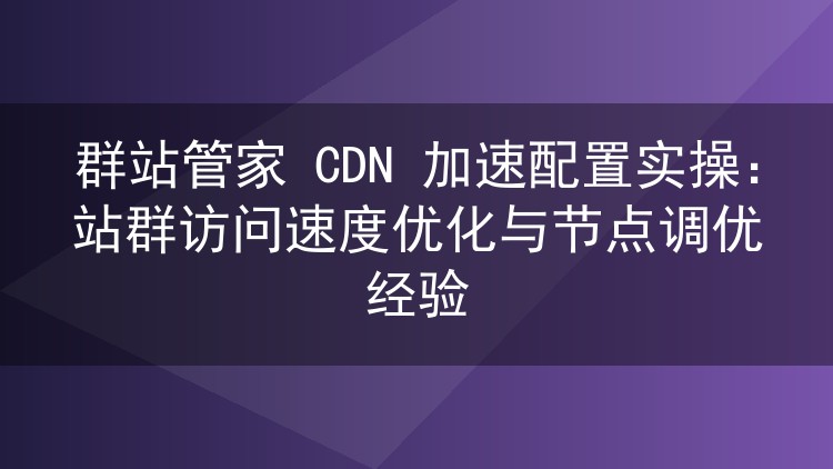 群站管家 CDN 加速配置实操：站群访问速度优化与节点调优经验