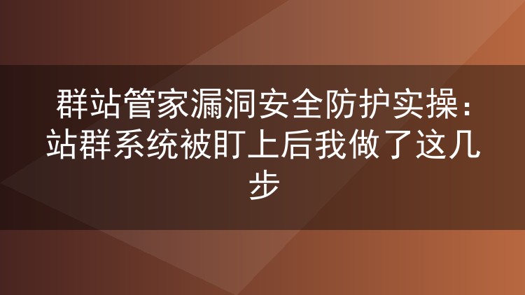 群站管家漏洞安全防护实操：站群系统被盯上后我做了这几步