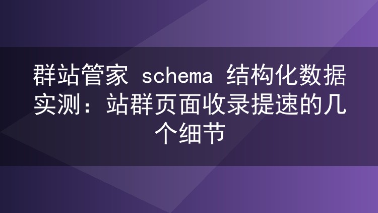 群站管家 schema 结构化数据实测：站群页面收录提速的几个细节