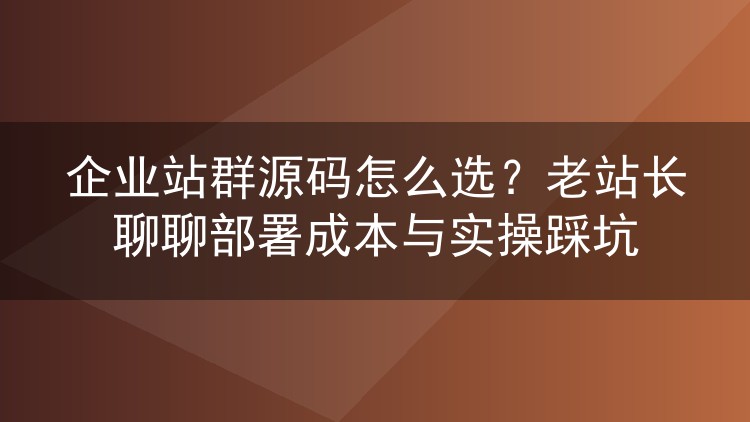企业站群源码怎么选？老站长聊聊部署成本与实操踩坑