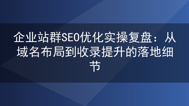 企业站群SEO优化实操复盘:从域名布局到收录提升的落地细节