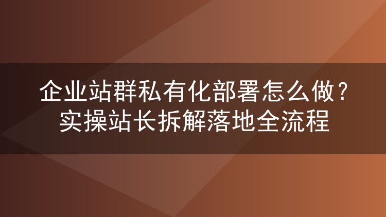 企业站群私有化部署怎么做?实操站长拆解落地全流程