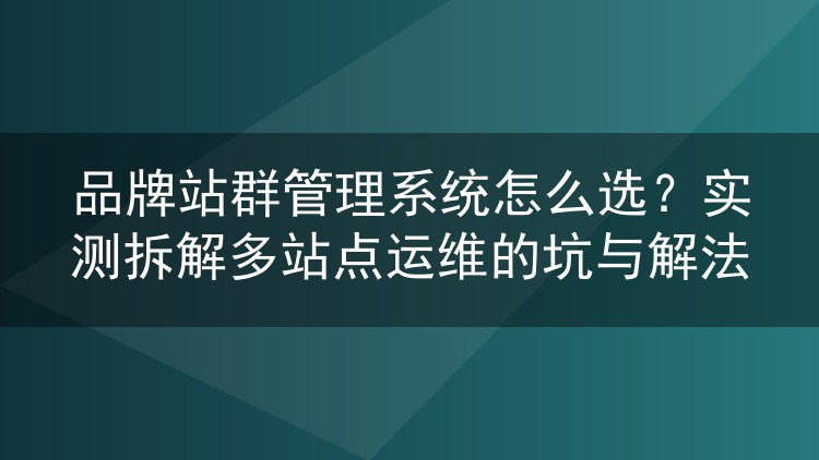 品牌站群管理系统怎么选?实测拆解多站点运维的坑与解法