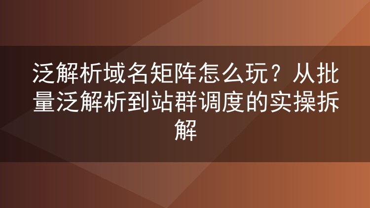 泛解析域名矩阵怎么玩?从批量泛解析到站群调度的实操拆解