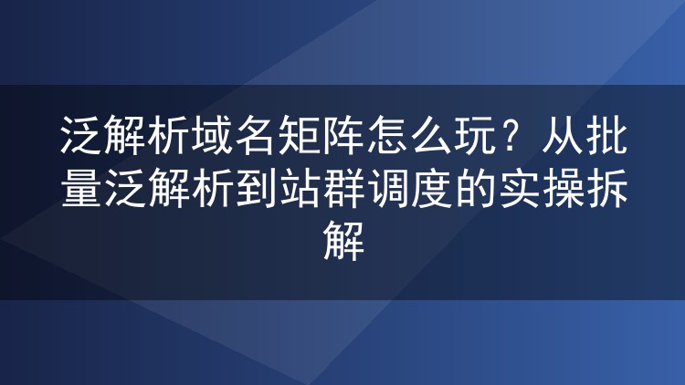 泛解析域名矩阵怎么玩？从批量泛解析到站群调度的实操拆解