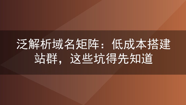 泛解析域名矩阵：低成本搭建站群，这些坑得先知道