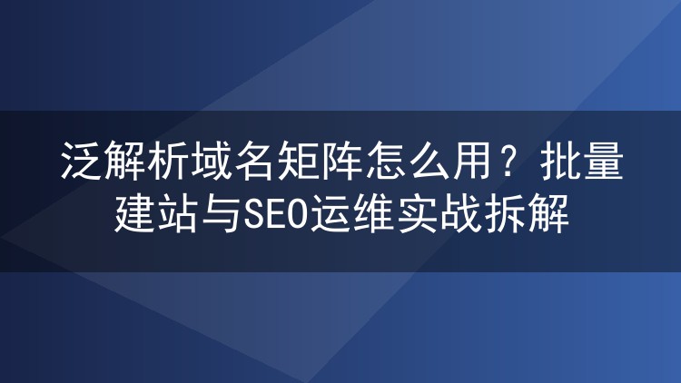 泛解析域名矩阵怎么用?批量建站与SEO运维实战拆解