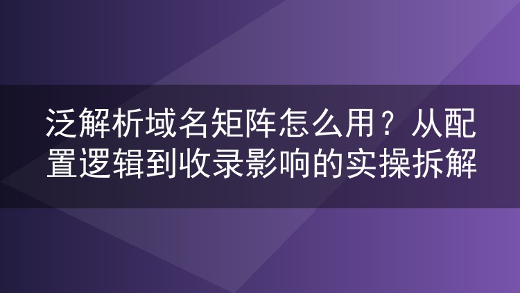 泛解析域名矩阵怎么用？从配置逻辑到收录影响的实操拆解
