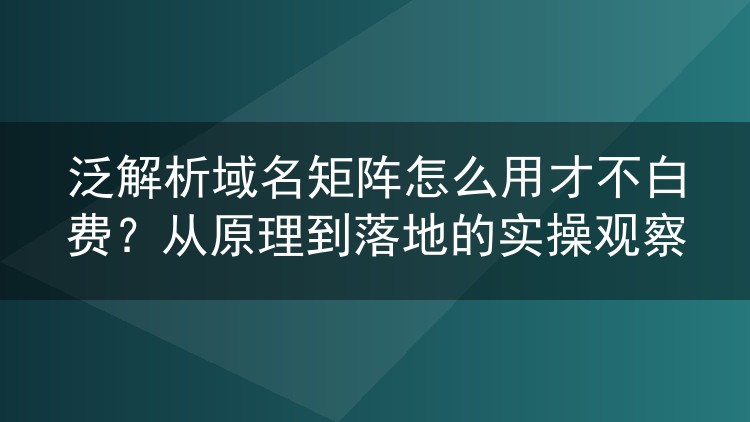 泛解析域名矩阵怎么用才不白费?从原理到落地的实操观察