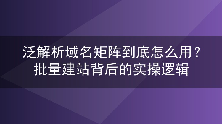 泛解析域名矩阵到底怎么用？批量建站背后的实操逻辑