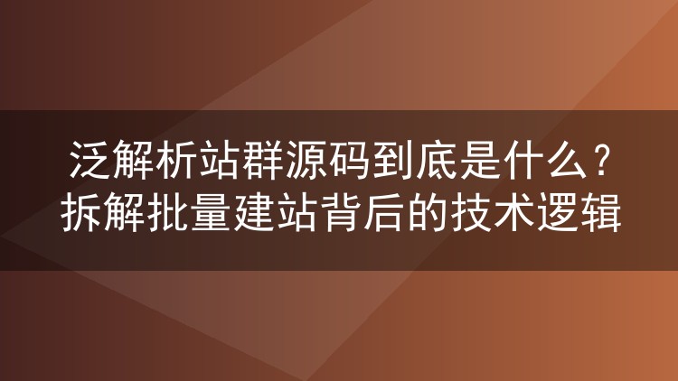 泛解析站群源码到底是什么？拆解批量建站背后的技术逻辑