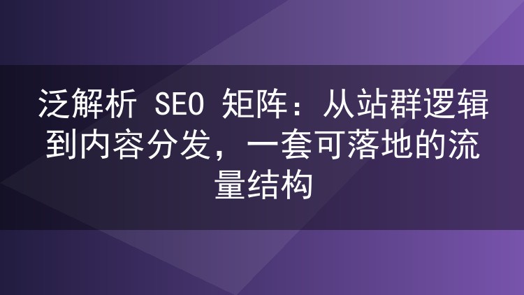 泛解析 SEO 矩阵：从站群逻辑到内容分发，一套可落地的流量结构