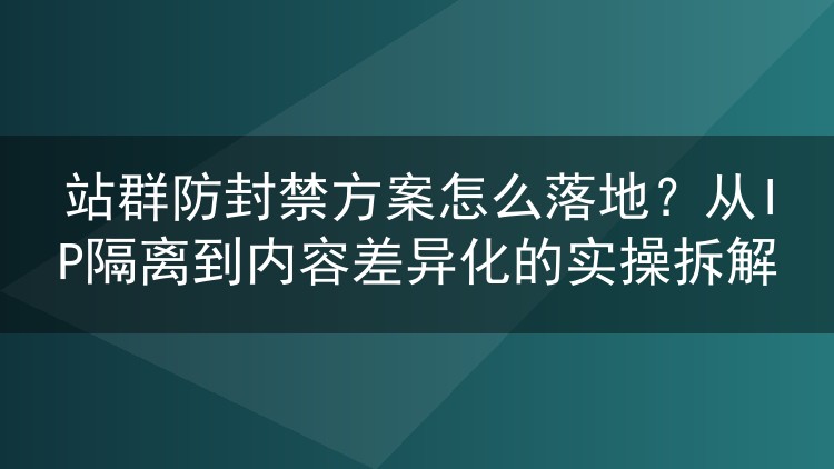 站群防封禁方案怎么落地？从IP隔离到内容差异化的实操拆解