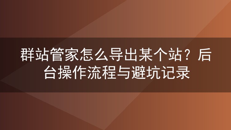群站管家怎么导出某个站?后台操作流程与避坑记录