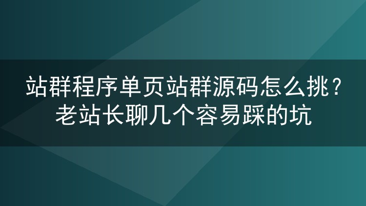 站群程序单页站群源码怎么挑？老站长聊几个容易踩的坑