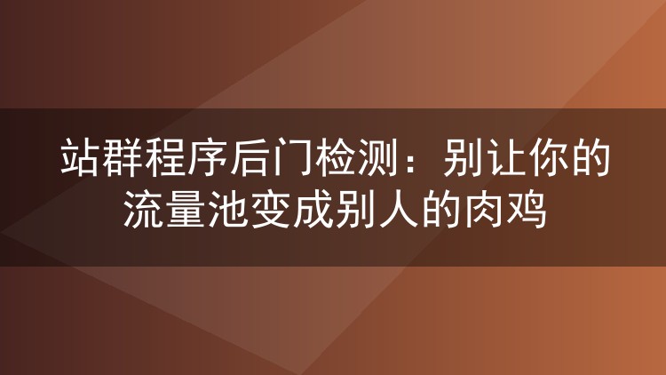 站群程序后门检测:别让你的流量池变成别人的肉鸡