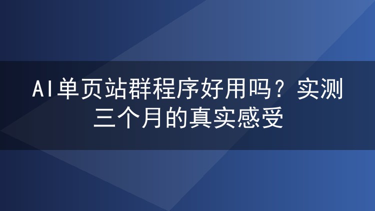 AI单页站群程序好用吗?实测三个月的真实感受