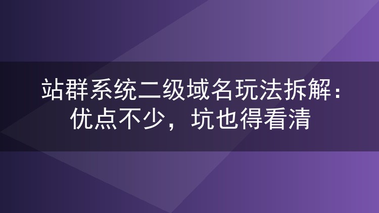 站群系统二级域名玩法拆解：优点不少，坑也得看清