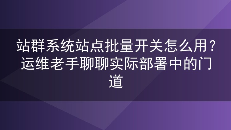 站群系统站点批量开关怎么用？运维老手聊聊实际部署中的门道