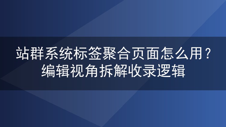 站群系统标签聚合页面怎么用？编辑视角拆解收录逻辑