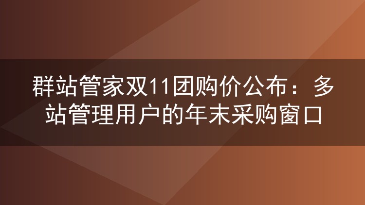 群站管家双11团购价公布：多站管理用户的年末采购窗口