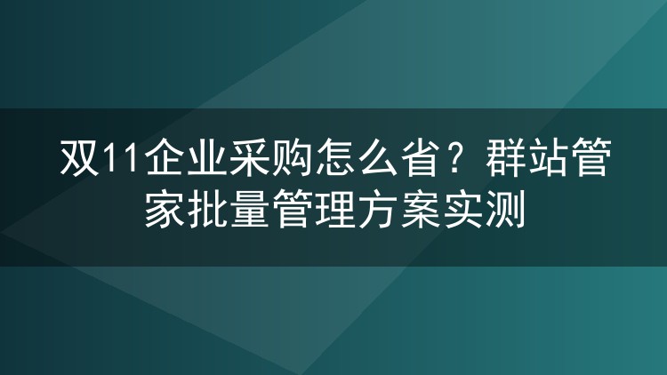 双11企业采购怎么省？群站管家批量管理方案实测