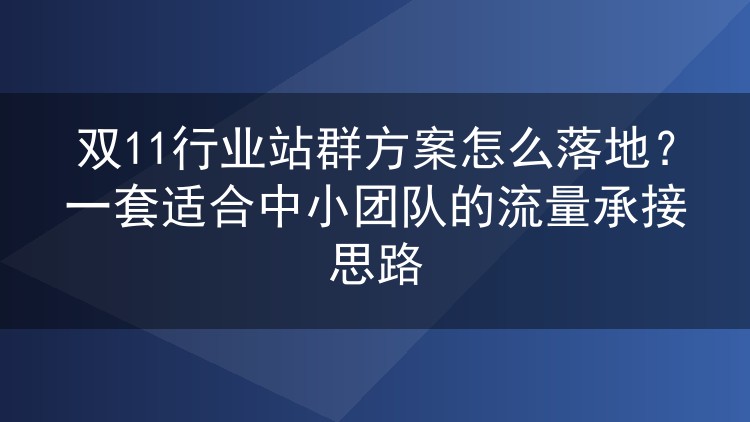 双11行业站群方案怎么落地?一套适合中小团队的流量承接思路