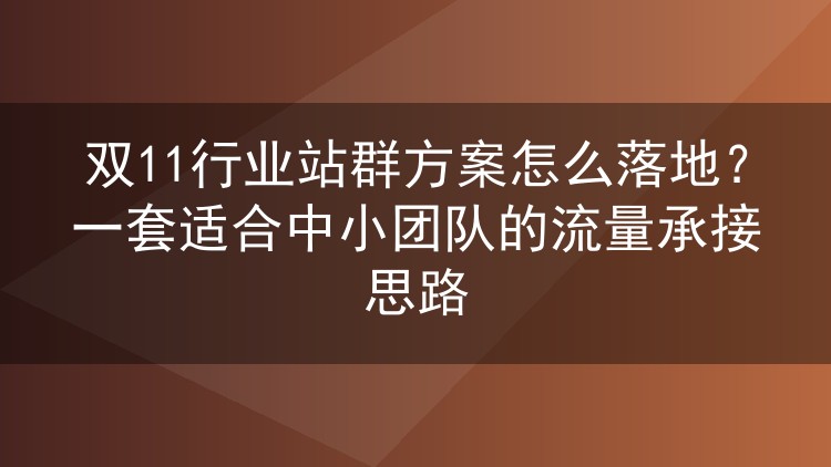 双11行业站群方案怎么落地？一套适合中小团队的流量承接思路