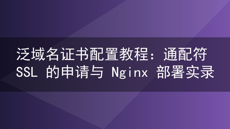 泛域名证书配置教程:通配符 SSL 的申请与 Nginx 部署实录