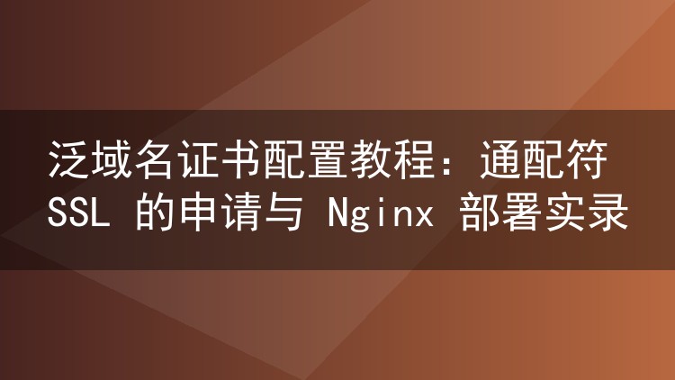 泛域名证书配置教程：通配符 SSL 的申请与 Nginx 部署实录