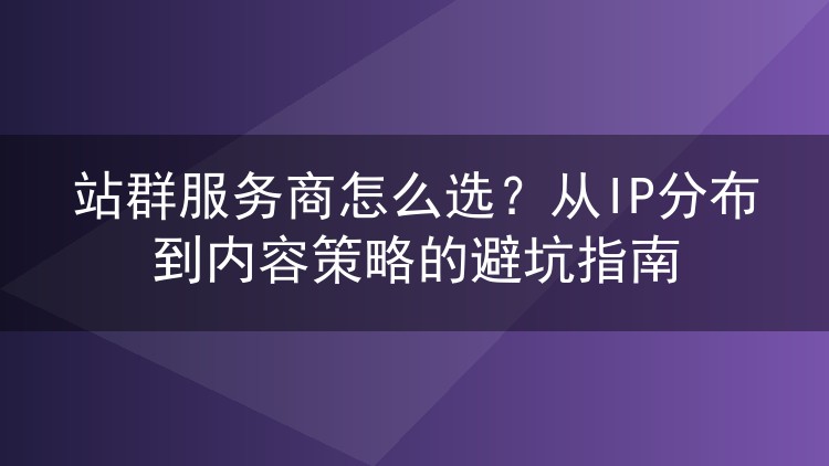 站群服务商怎么选？从IP分布到内容策略的避坑指南