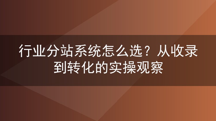 行业分站系统怎么选？从收录到转化的实操观察